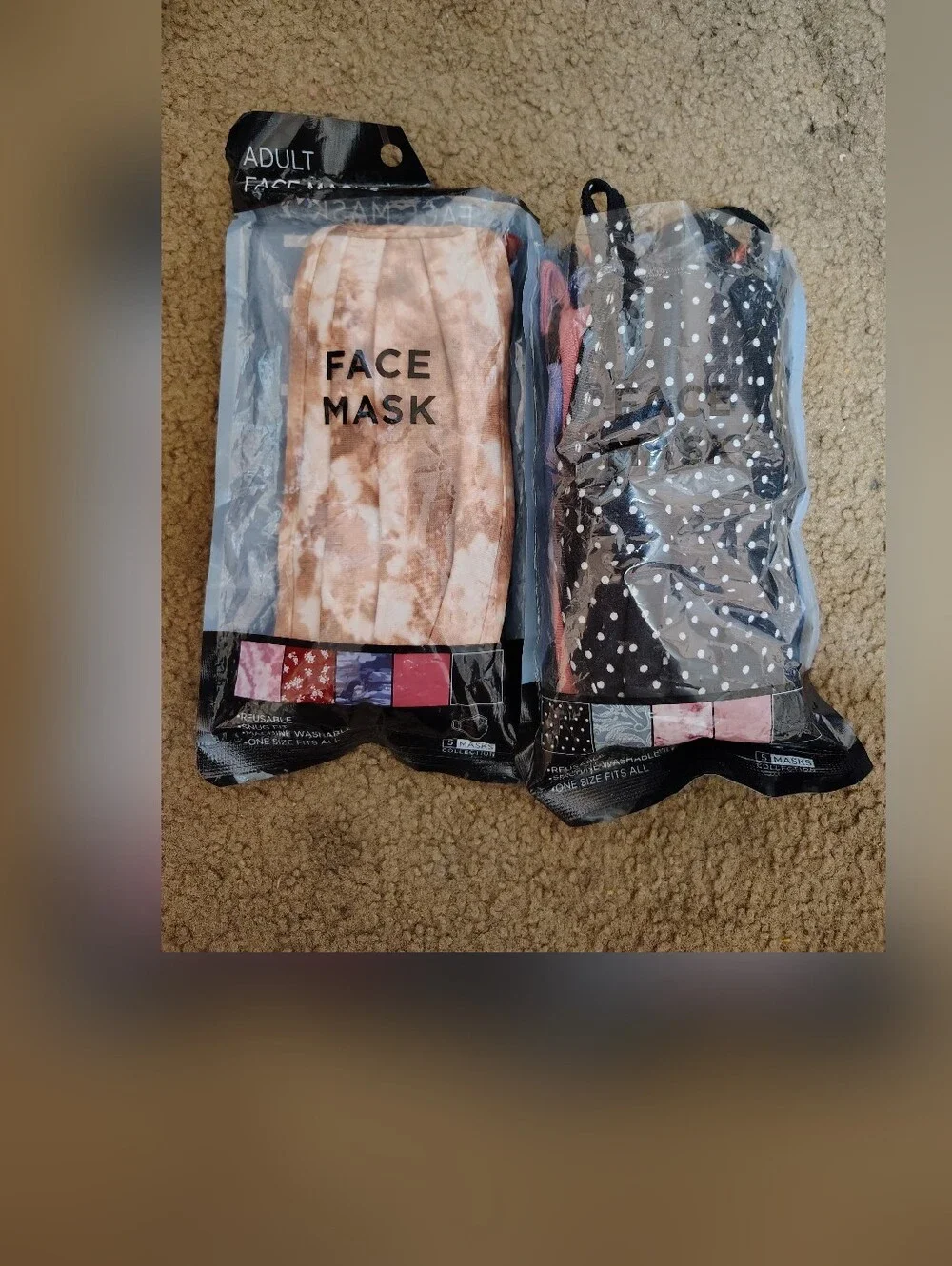 Adult Reusable Face Masks - Pink Tie-Dye & Black Polka Dot (2-Pack)